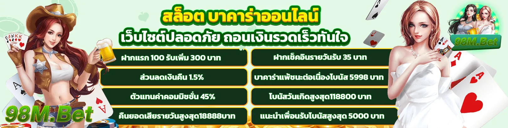 แบนเนอร์ข้อมูลเกมสล็อตและเงื่อนไขโปรโมชั่น 98M