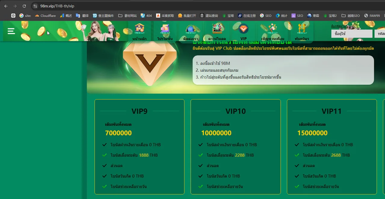 หน้า 98M ที่แสดงระดับ VIP และข้อมูลสิทธิประโยชน์